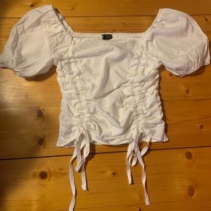 Shein white runched crop top with puffy sleeves